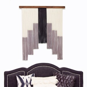 Dip Dye Macrame Wall Hanging, Fiber Art Wall Hanging, Macrame Headboard, Large Macrame Wall Hanging, Aztec Wall Art, Grey Macrame Tapestry