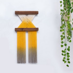 Fiber Art Wall Hanging, Dip Dyed Macrame Wall Hanging, Fiber Art, Ombre Macrame, Mustard Yellow & Grey Wall Hanging, Mustard Yellow Macrame