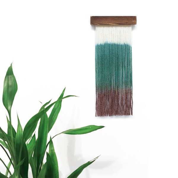 Small Dip Dye Macrame Wall Hanging, Mini Fiber Art, Green Macrame Wall Hanging, Ombre Macrame Wall Hanging, Small Dip Dye Tapestry