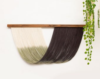 Dip Dye Macrame Wall Hanging, Macrame Headboard, Ombre Wall Hanging, Fiber Art, Green & Black Dyed Wall Hanging, Macrame Wall Hanging