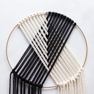 Macrame Ring Wall Hanging, Long Macrame Wall Hanging, Black Macrame Wall Hanging, Macrame Hoop Wall Hanging, Fiber Art, Long Wall Tapestry image 4