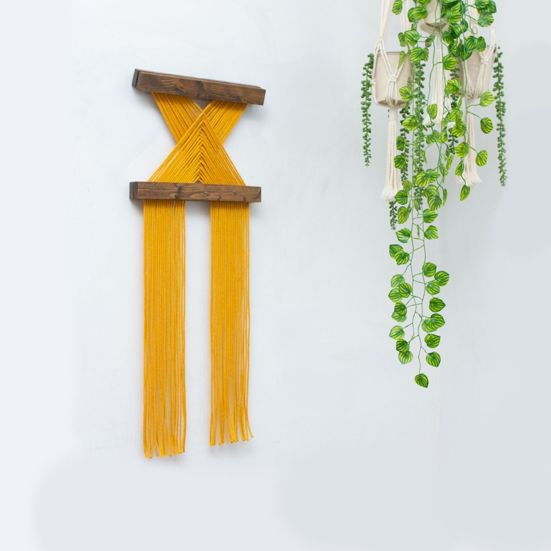 Yellow Macrame Wall Hanging, Fiber Art, Fiber Art Wall Hanging, Mustard