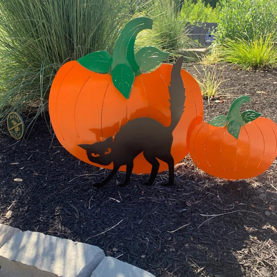 Black Cat Halloween Yard Art Metal Scardey Cat Halloween Etsy