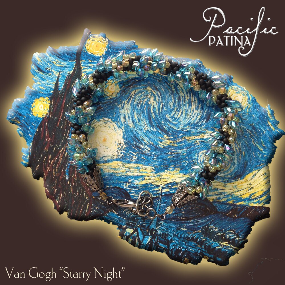 DIY Kit Van Gogh Starry Night Beaded Fringe Earrings Art Lover