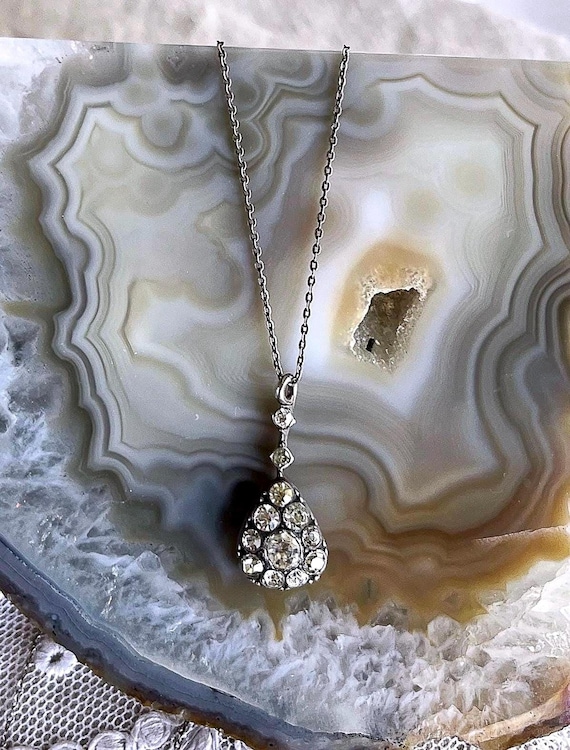 Antique 830 Silver Paste Stone Pendant Necklace - Knoll & Pregizer