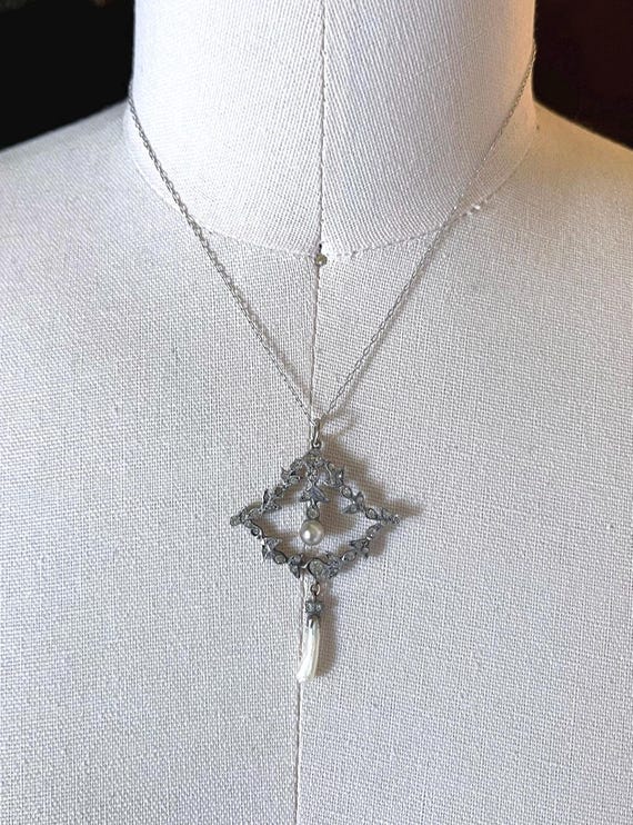 Edwardian Freshwater Pearl Paste Stone Pendant Necklace: Sterling Silver, 1910s Antique