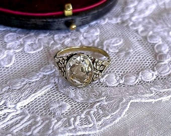 Fine Art Deco 333 8K Gold filigree faceted Lemon Citrine size 6 Cocktail Ring