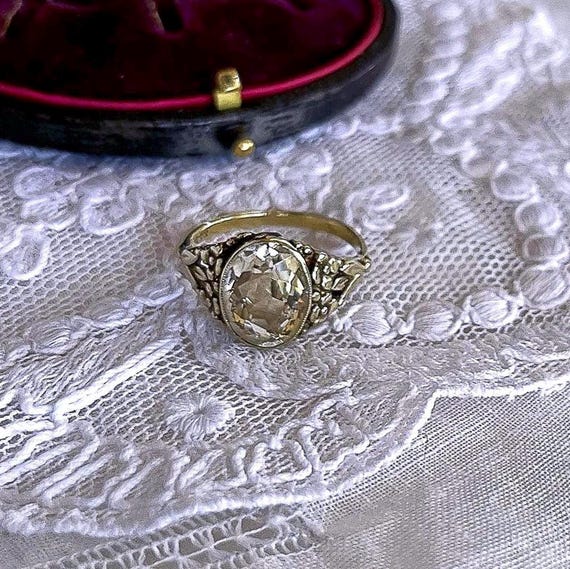 Fine Art Deco 333 8K Gold filigree faceted Lemon Citrine size 6 Cocktail Ring