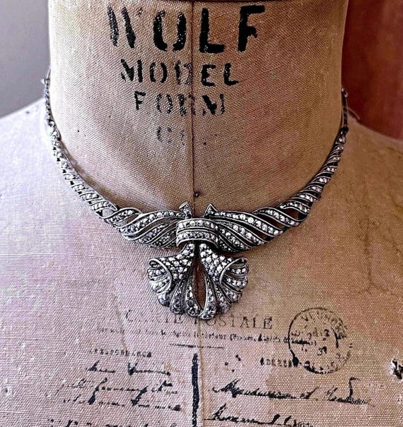 Rare vintage Art Deco 800/Sterling marcasite accented Choker necklace