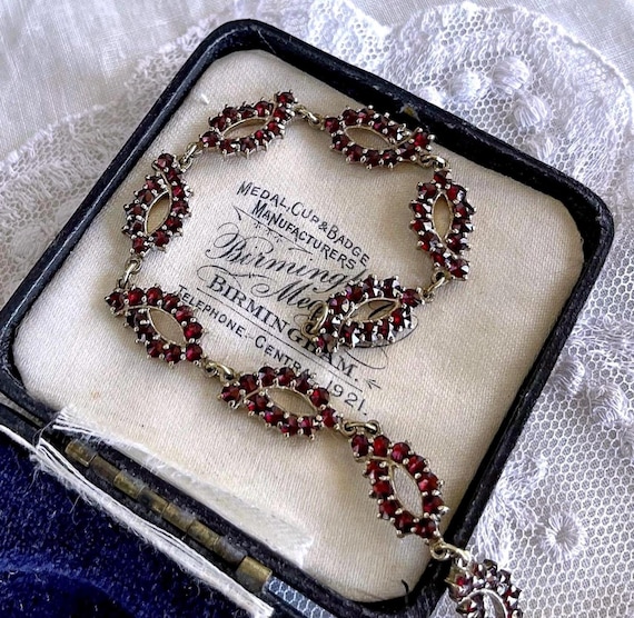 1930s Granat Turnov Czechoslovakia 900 Silver Vermeil Rose Cut Pyrope Garnet accented Bracelet