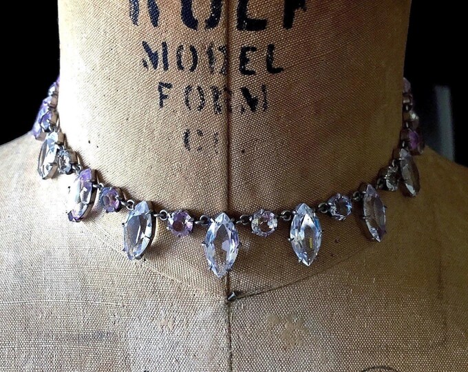 Stunning antique Victorian Aesthetic Era Sterling Silver Pale Pink foil back Paste Stone exquisite stamped Rivière Choker Necklace