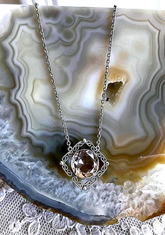 Vintage Sterling Silver Amethyst Filigree Pendant Necklace: Arts & Crafts Revival