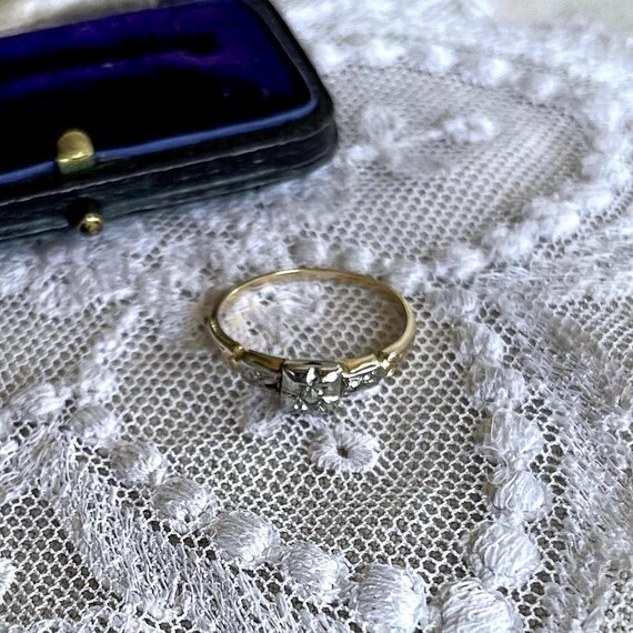JB Victorian Aesthetic 10K White and Yellow Gold genuine faceted Diamond elegant hallmarked size 6.2 Engagement Ring