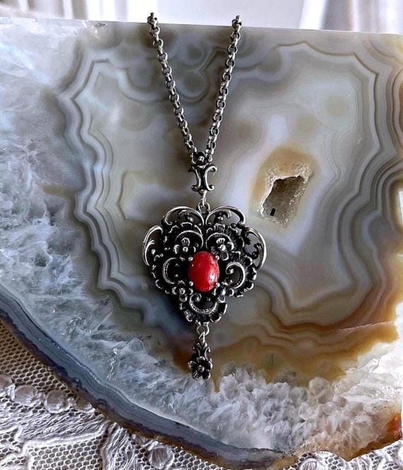 Traditional Astro Hungarian revival Austria 835 Silver genuine Coral hallmarked Pendant Necklace