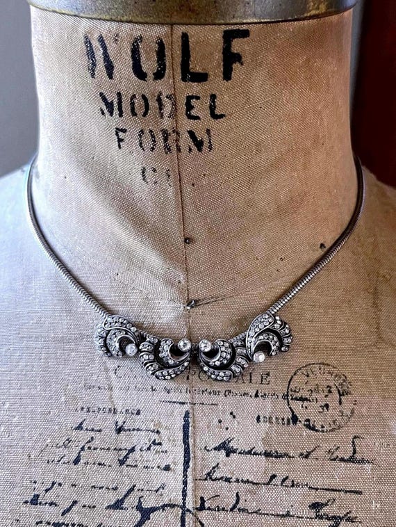 Mid Century Germany 835 Silver elegant faceted Paste Stone accented hallmarked Collier Necklace