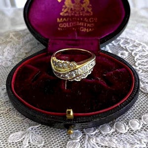Sophisticated vintage solid 18K Yellow Gold genuine faceted Diamond accented hallmarked Statement Ring