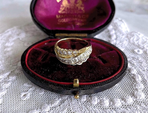Sophisticated vintage solid 18K Yellow Gold genuine faceted Diamond accented hallmarked Statement Ring
