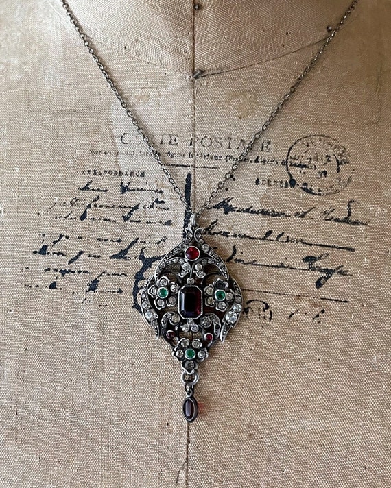 Fine Belle Époque Edwardian 1910s antique Sterling Silver dazzling Diamond  Paste Stone accented exquisite Pendant Necklace