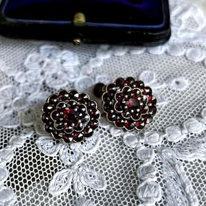Vintage roosgeslepen granaatoorbellen: Boho Victorian Revival 900 zilver