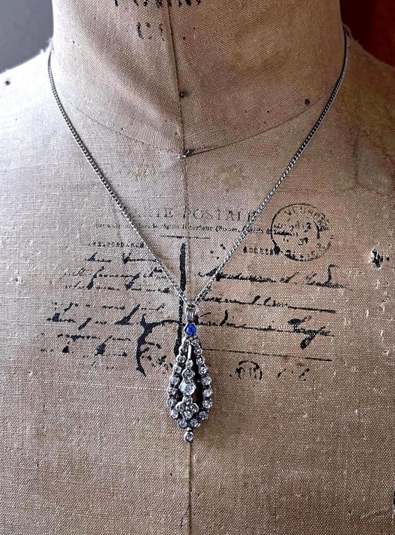 Edwardian Sterling Silver Paste Stone Pendant Necklace - 1910s