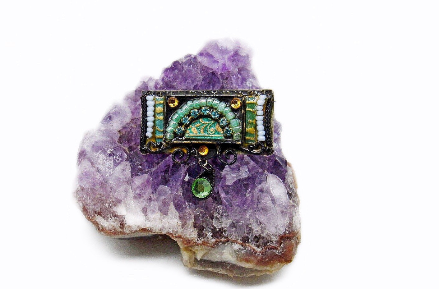 Amazing Adaya vintage Austrian Crystal Czech Glass Enamel handcrafted in Israel signed Artisan Brooch