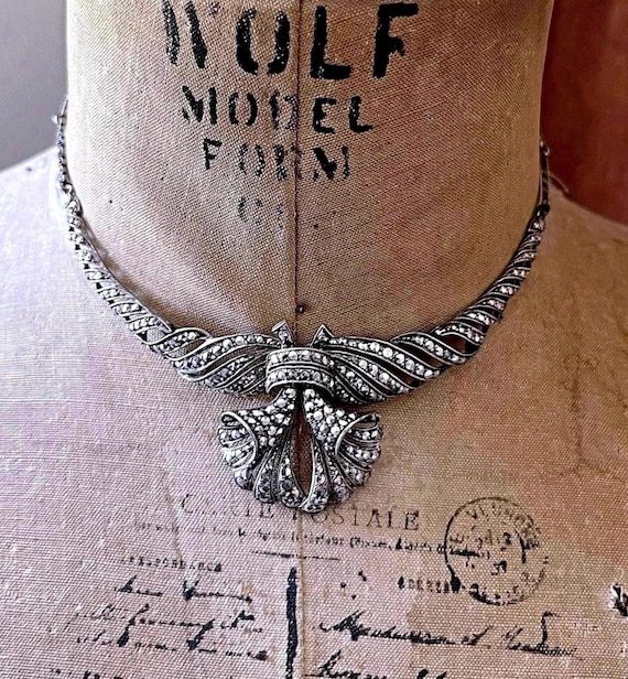 Rare vintage Art Deco 800/Sterling marcasite accented Choker necklace