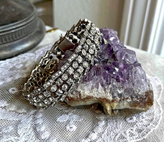 Vintage German Art Deco Sterling Silver Paste Stone Link Bracelet