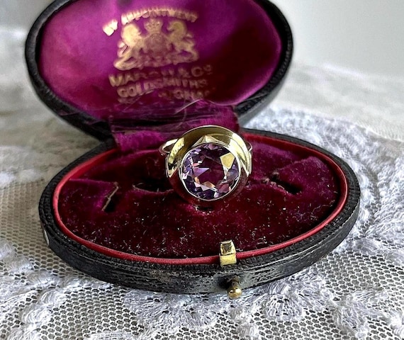 Vintage Mid Century 8K Yellow Gold Genuine faceted Amethyst gemstone size 6 hallmarked Cocktail Ring