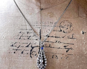 Edwardian Sterling Silver Paste Stone Pendant Necklace - 1910s