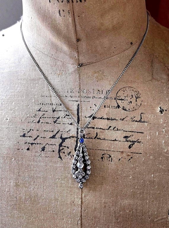 Edwardian Sterling Silver Paste Stone Pendant Necklace - 1910s