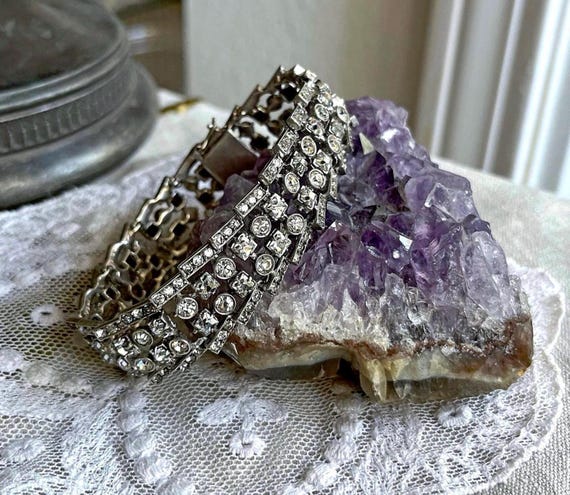 Sophisticated Rare vintage German Art Deco Sterling Silver Brilliant sparkling Paste Stone accented dazzling hallmarked Link Bracelet