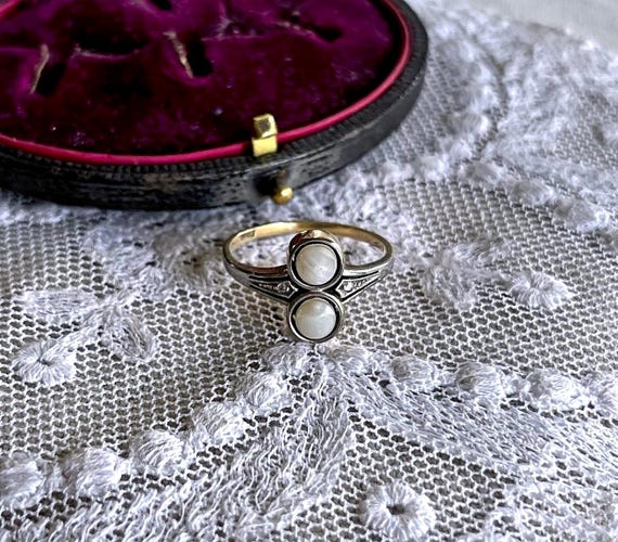 Edwardian Pearl Diamond Ring: 14K Gold Filigree, Belle Époque