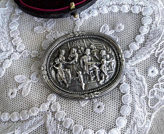 Antique Denmark Art Nouveau 935 Silver Front Respousse decorative pictorial hallmarked Statement Brooch
