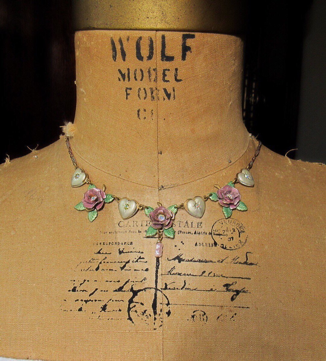 Top Shelf vintage Victorian revival antiqued gold tone faceted crystal