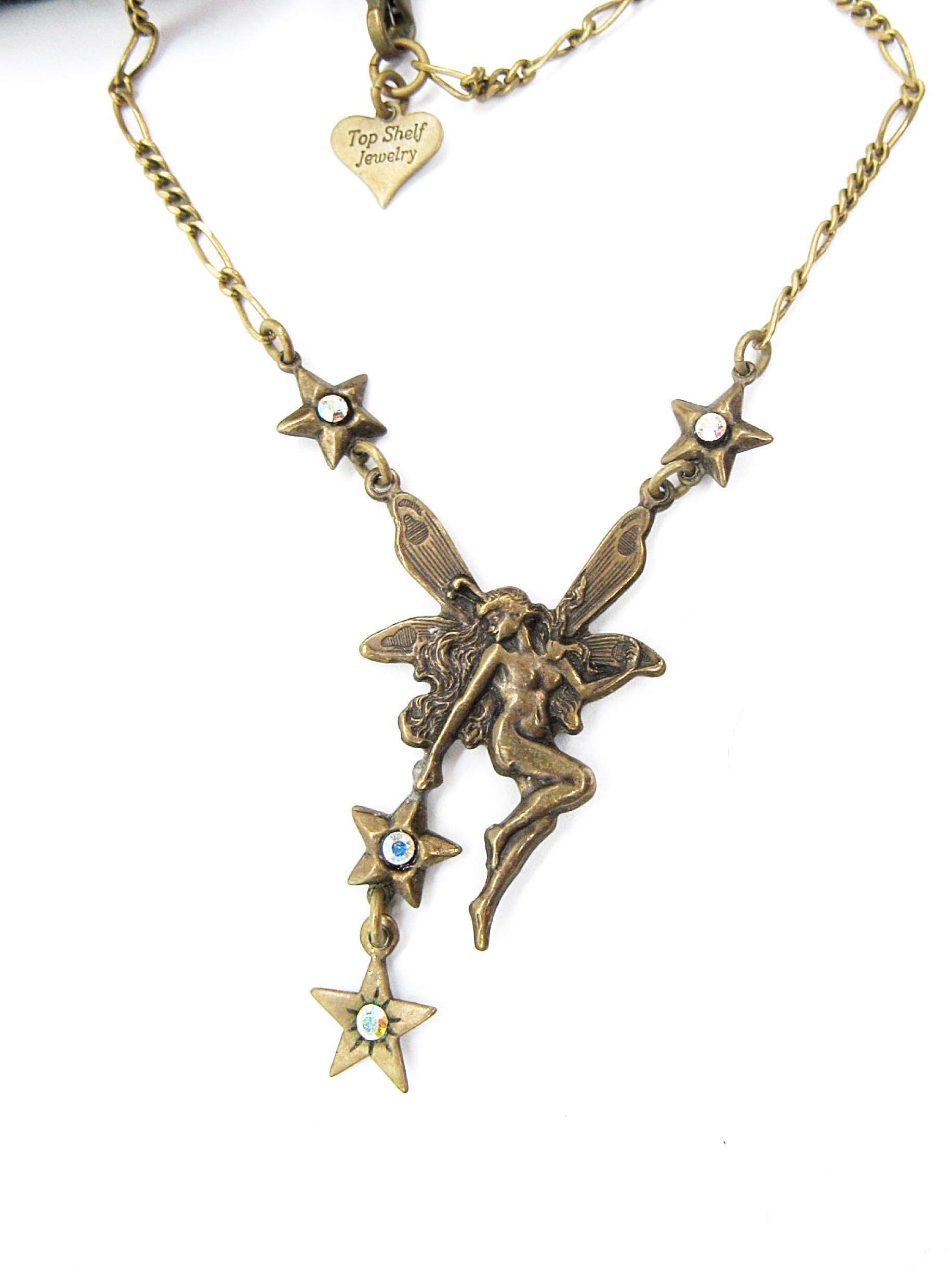 Vintage Top Shelf jewelry antiqued brass Fairy stars and Aurora