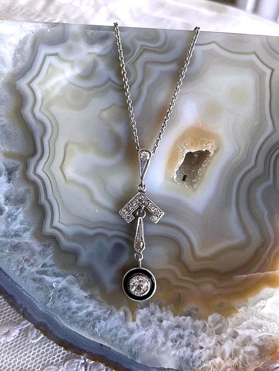 Antique Edwardian Sterling Silver Foil Back Paste Stone Pendant Necklace, Enamel Accents