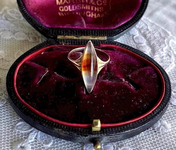 Vintage Art Deco 1930s 10K Yellow Gold Dendritic Agate hallmarked size 5.5 Cocktail Ring