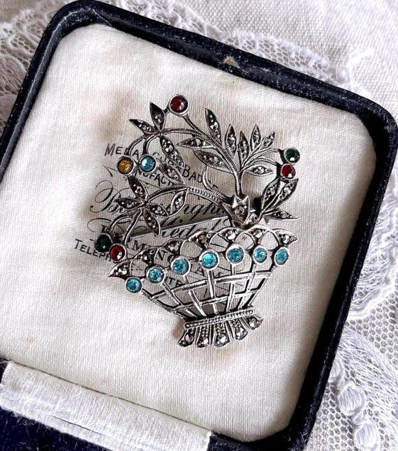 Edwardian Revival Giardinetti Brooch: 800 Silver Paste Stone Garden Design