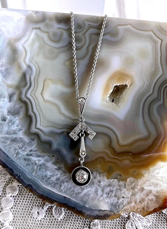 Antique Edwardian Sterling Silver Foil Back Paste Stone Pendant Necklace, Enamel Accents