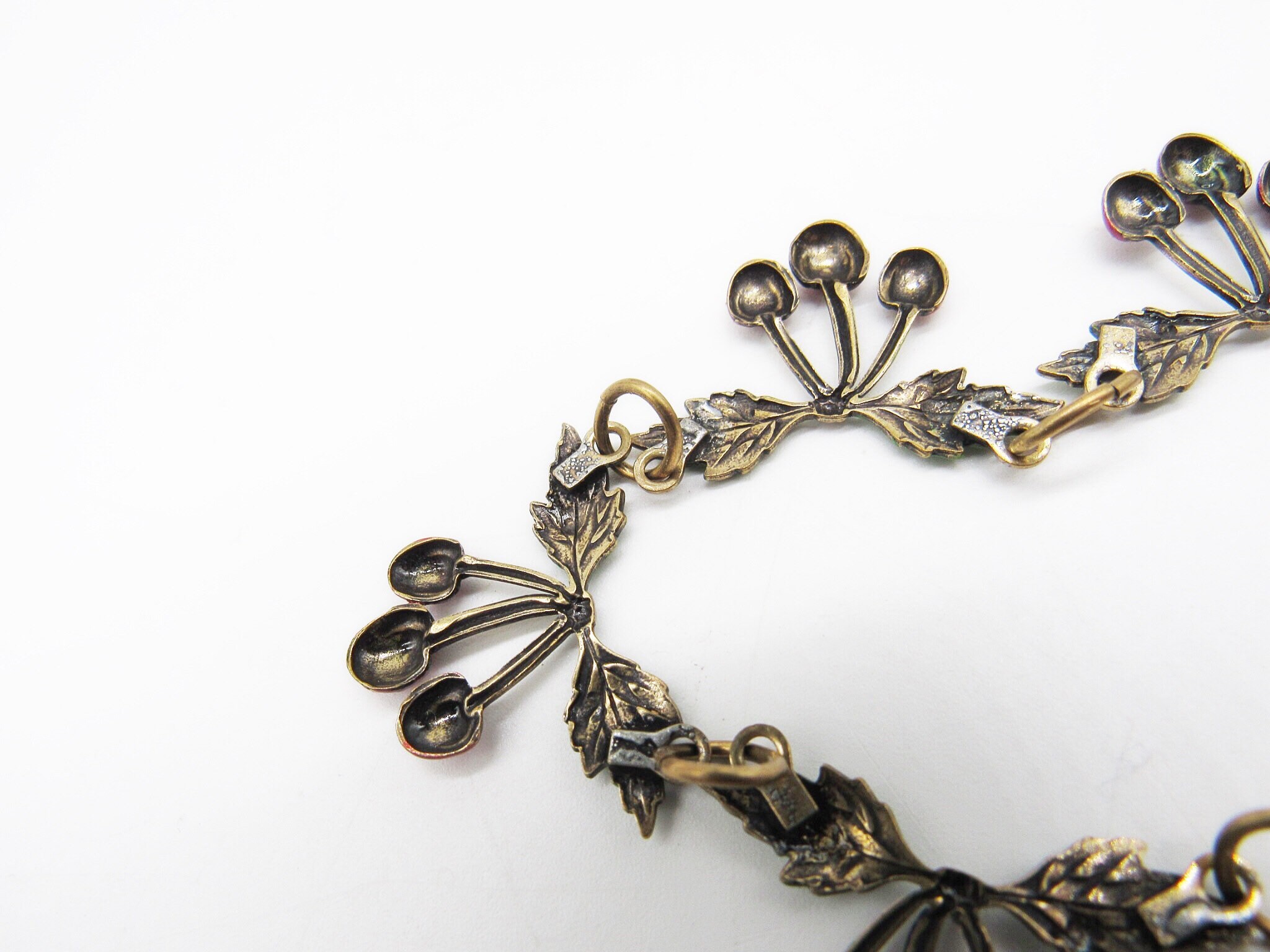 Vintage Top Shelf retro antiqued brass brilliant red and green Cherry