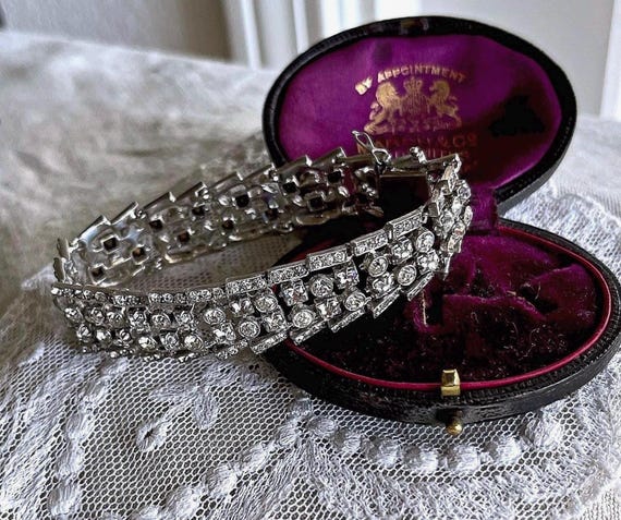 Vintage German Art Deco Sterling Silver Paste Stone Link Bracelet