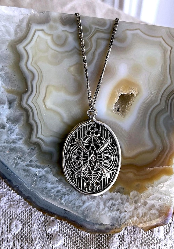 Edwardian Sterling Silver Filigree Pendant Necklace: Belle Epoque Jewelry
