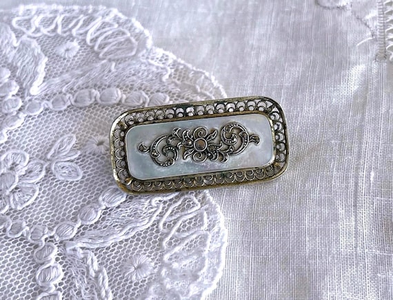 Vintage Art Deco Willie Nonnenmann 835 Silver Mother of Pearl Marcasite hallmarked Brooch