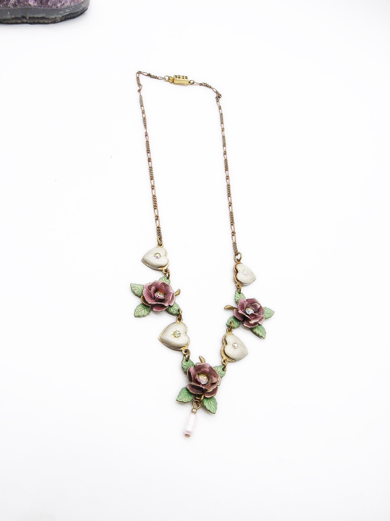 Top Shelf vintage Victorian revival antiqued gold tone faceted crystal