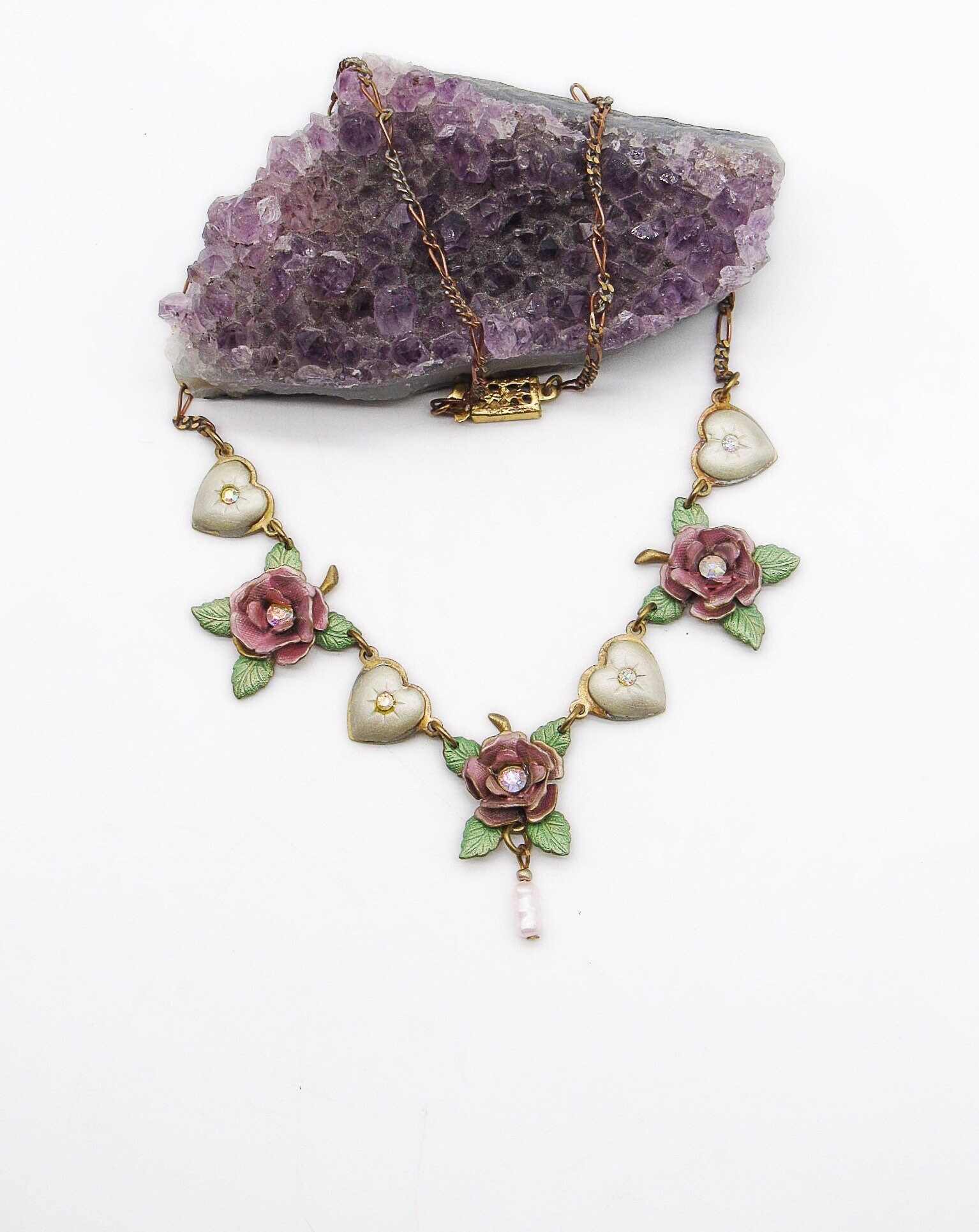 Top Shelf vintage Victorian revival antiqued gold tone faceted crystal