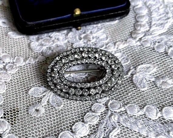 Dazzling French Art Deco Sterling Silver brilliant faceted Diamond Paste Stone gorgeous hallmarked Trombone Clasp Statement Brooch