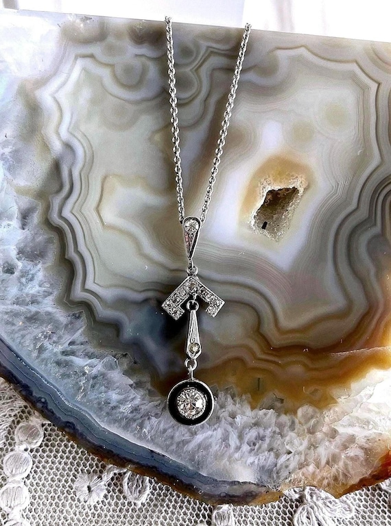 Antique Edwardian Sterling Silver Foil Back Paste Stone Pendant Necklace, Enamel Accents