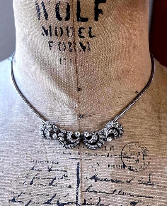 Mid Century Germany 835 Silver elegant faceted Paste Stone accented hallmarked Collier Necklace
