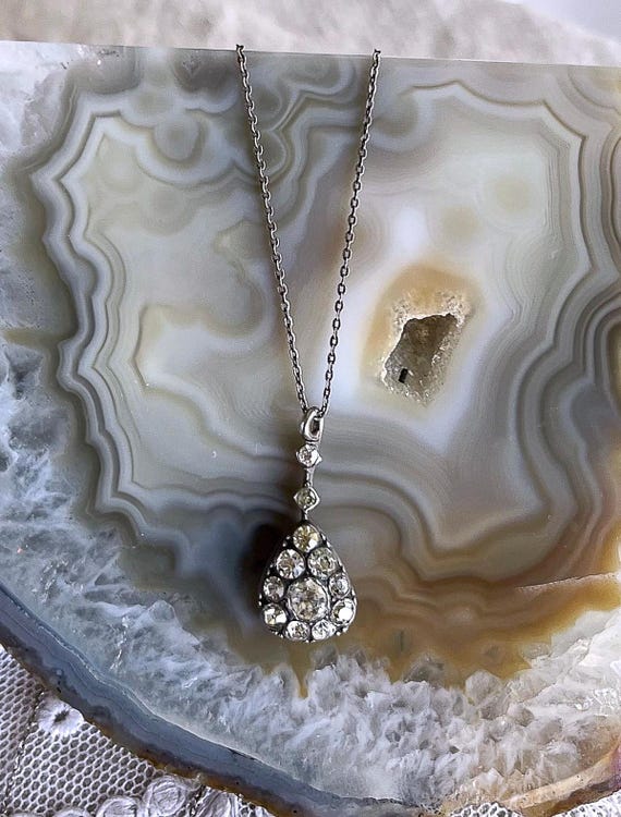 Antique 830 Silver Paste Stone Pendant Necklace - Knoll & Pregizer