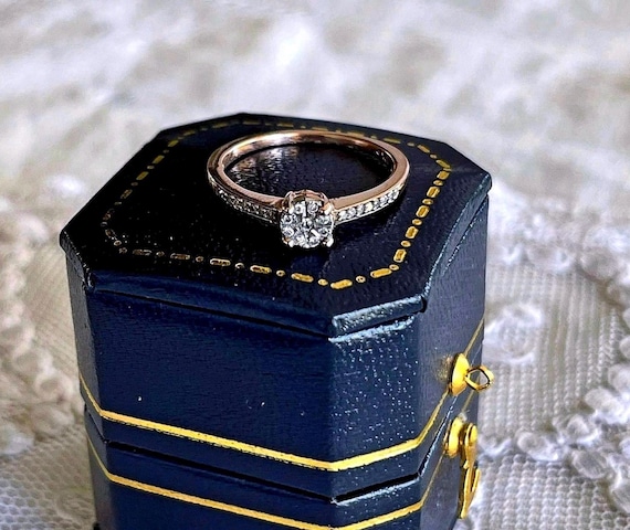 Vintage 10K Rose Gold Moissanite Cluster Engagement Ring - Size 5
